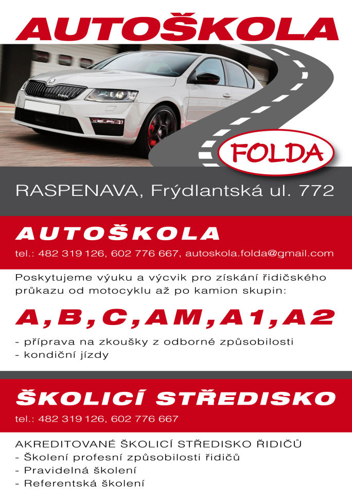 Ceník služeb Autoškola Folda s.r.o.Raspenava Liberec Frýdlant v Čecháhc